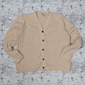 Vintage 90s Eddie Bauer Women's Beige Ribbed Cardigan Sweater Size Medium